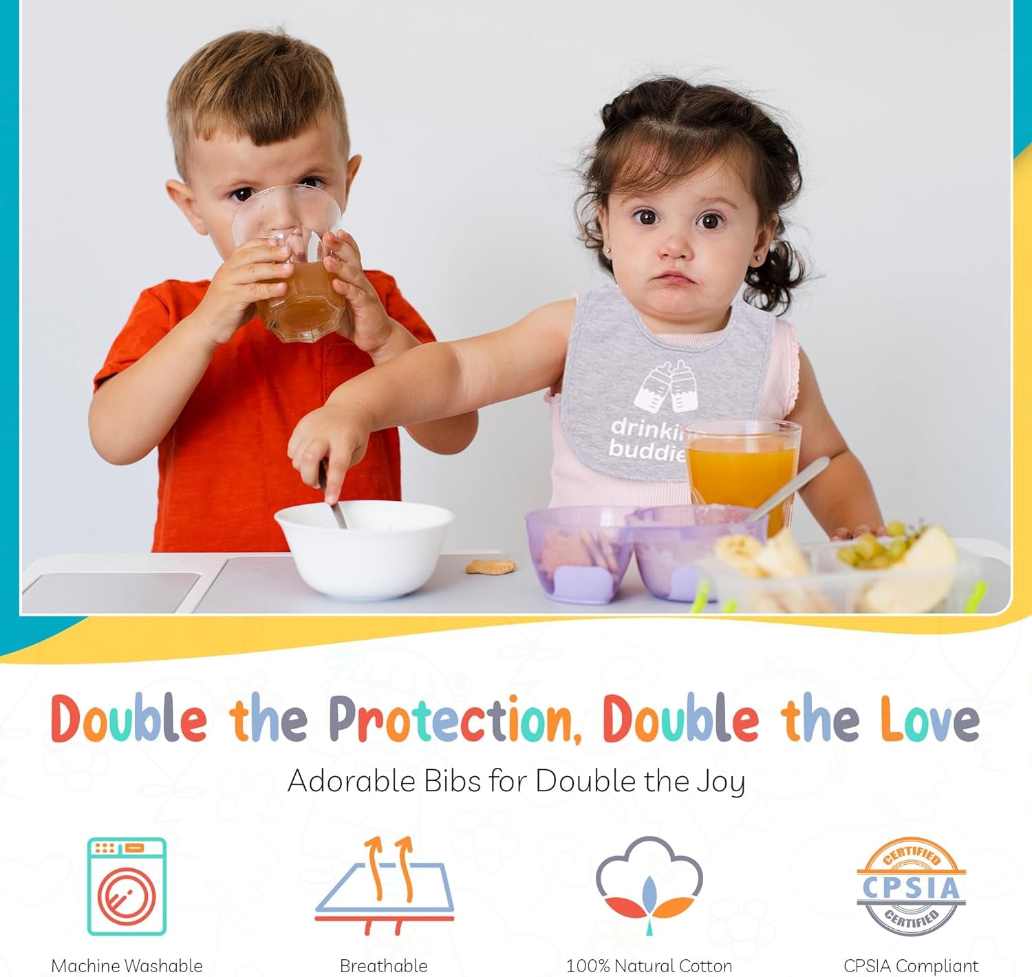 Drinking Buddies Bibs - Twins Baby Bibs for Boys and Girls