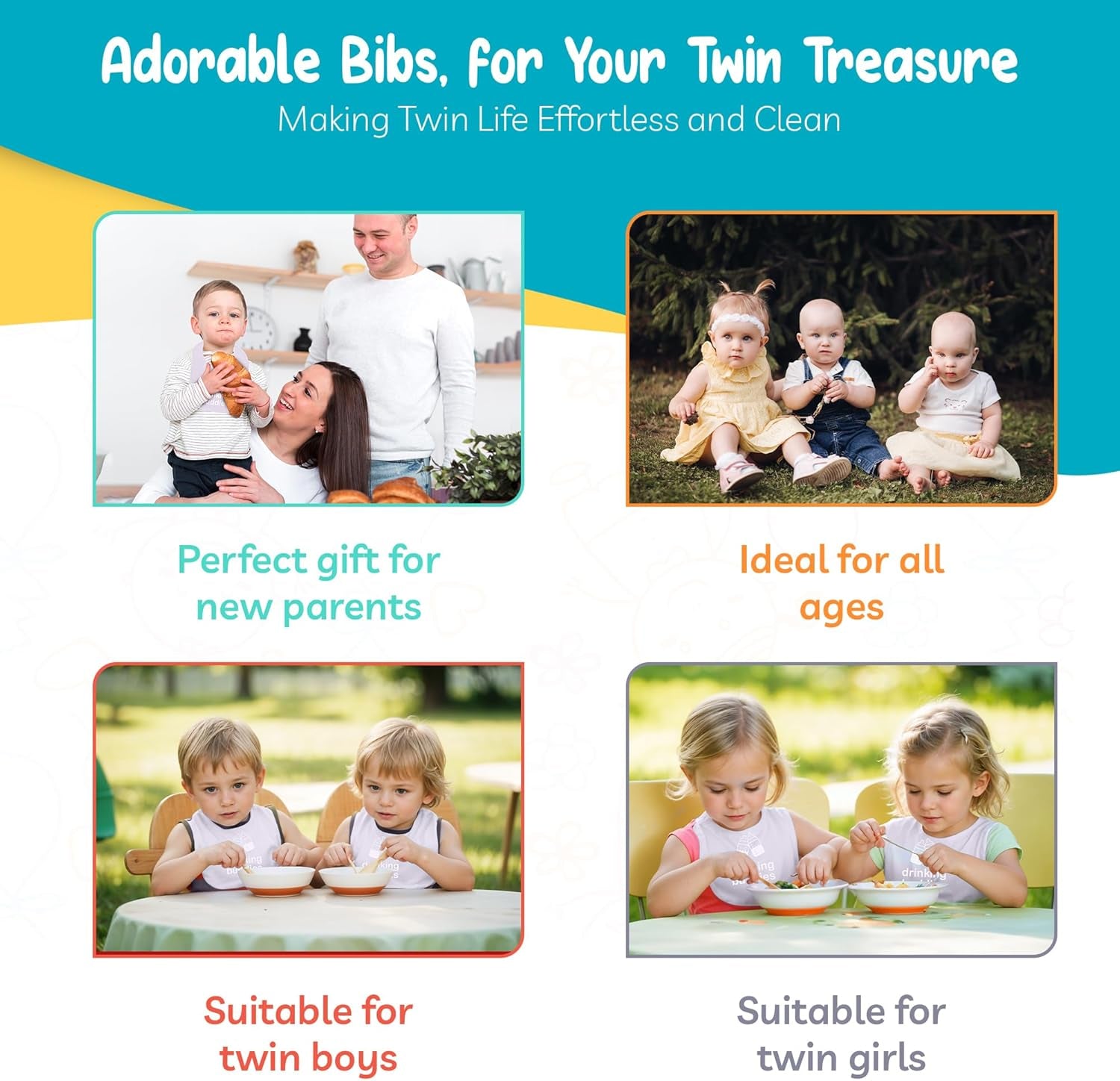 Drinking Buddies Bibs - Twins Baby Bibs for Boys and Girls