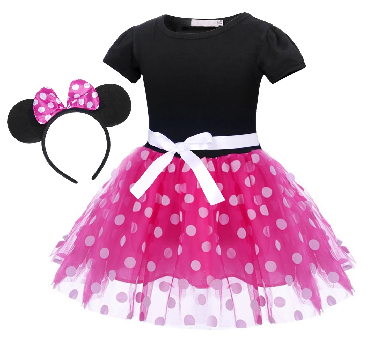 Minnie Mouse Costume Girls Dress up Princess Toddler Cute Polka Dots Fancy Minnie Mouse Dresses up Bowknot Tutu Tulle Cosplay Birthday Party Baby Girl Costume with Headband 120 CM