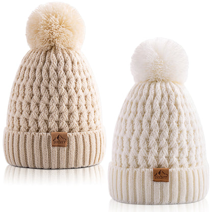 Kids Winter Warm Hats, Child Pom Pom Beanie Knit Cap for Girls Boys 3-9 Years Old-2 Pack